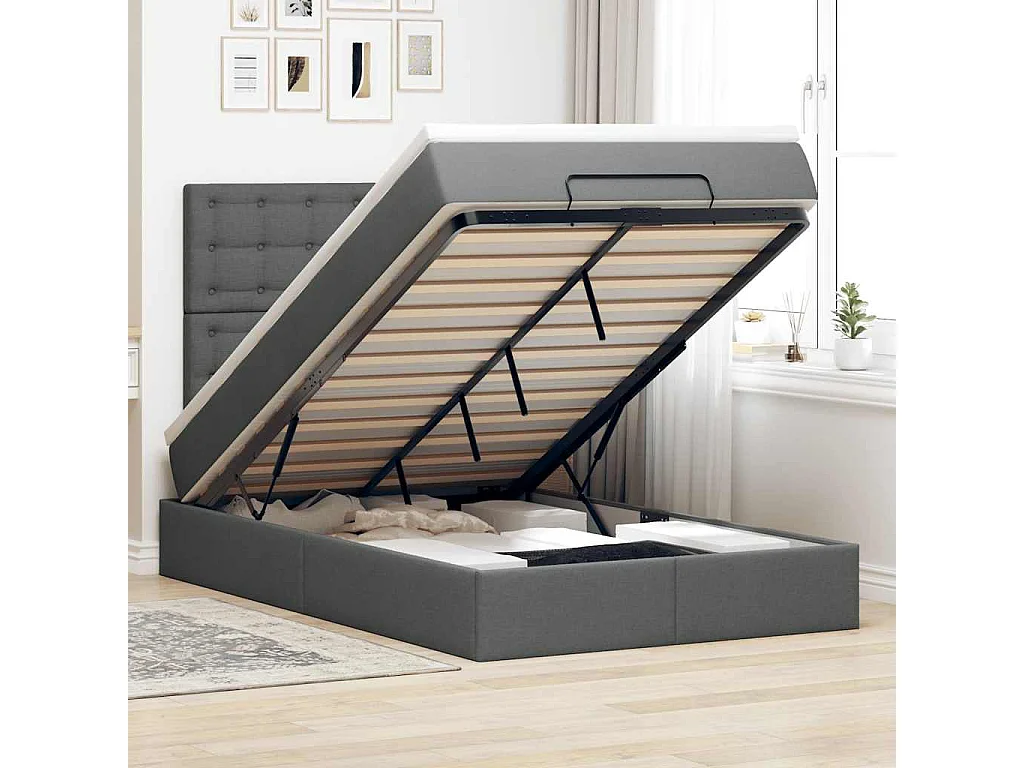 Ottoman bed met matras en LED's 120x190 cm stof donkergrijs