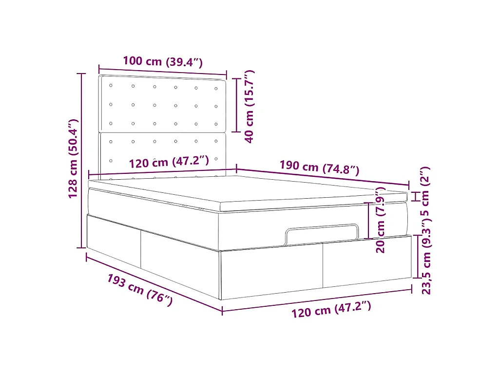 Ottoman bed met matras en LED's 120x190 cm stof donkergrijs