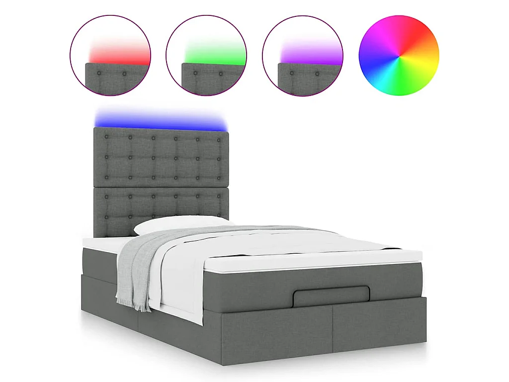 Ottoman bed met matras en LED's 120x190 cm stof donkergrijs