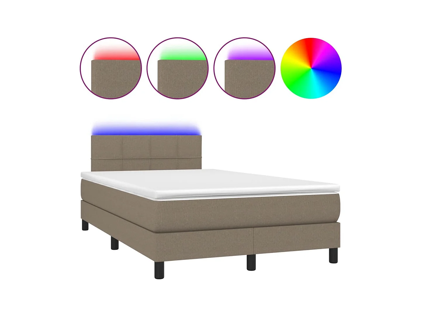 Sommier à lattes de lit matelas et LED taupe 120x190 cm tissu