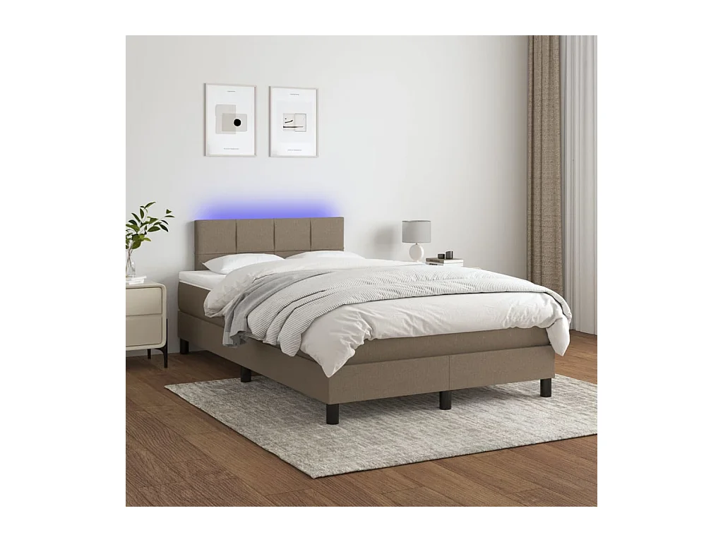 Sommier à lattes de lit matelas et LED taupe 120x190 cm tissu