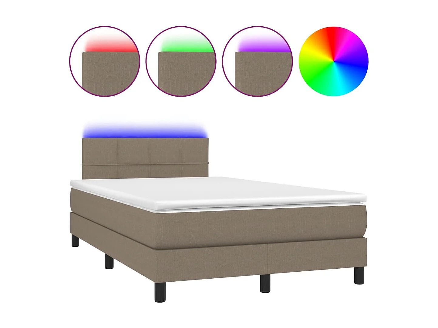 Letto a Molle con Materasso e LED Tortora 120x190 cm in Tessuto