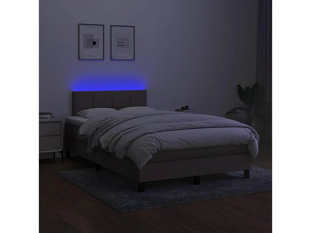 Letto a Molle con Materasso e LED Tortora 120x190 cm in Tessuto