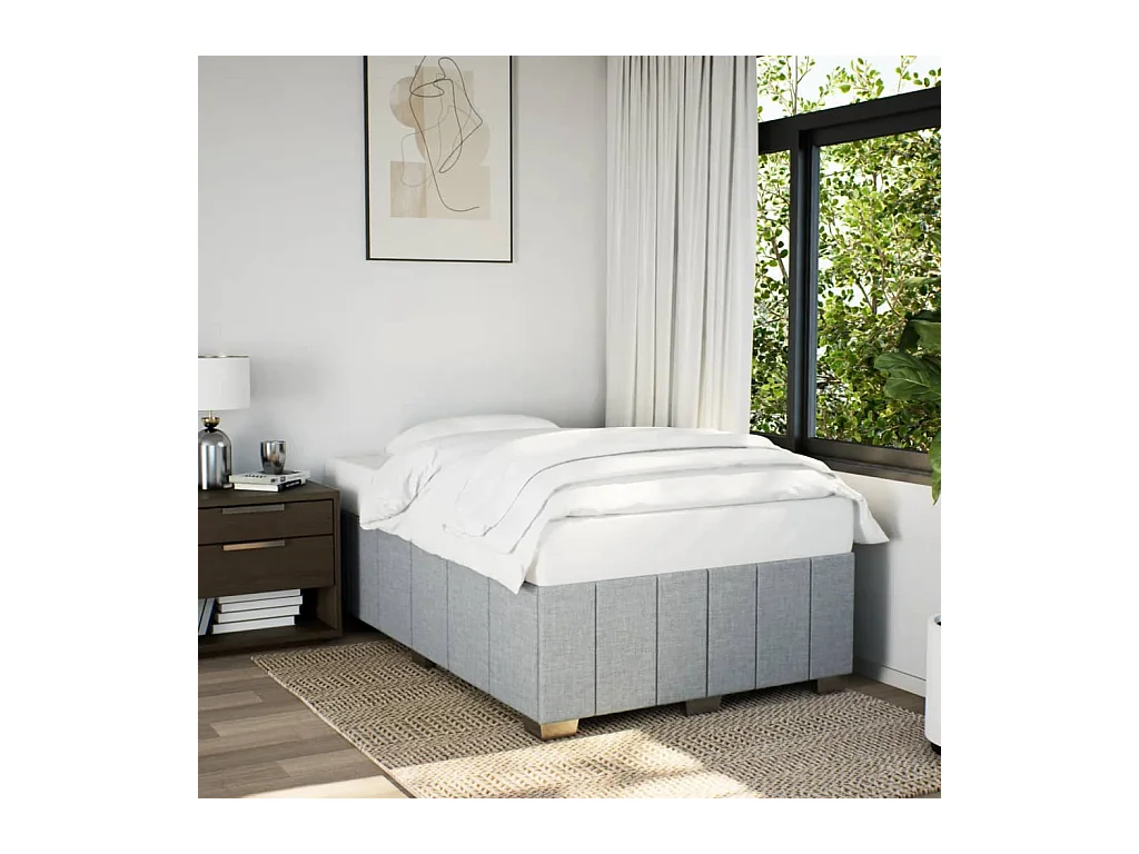 Estrutura de cama sem colchão cinza claro tecido