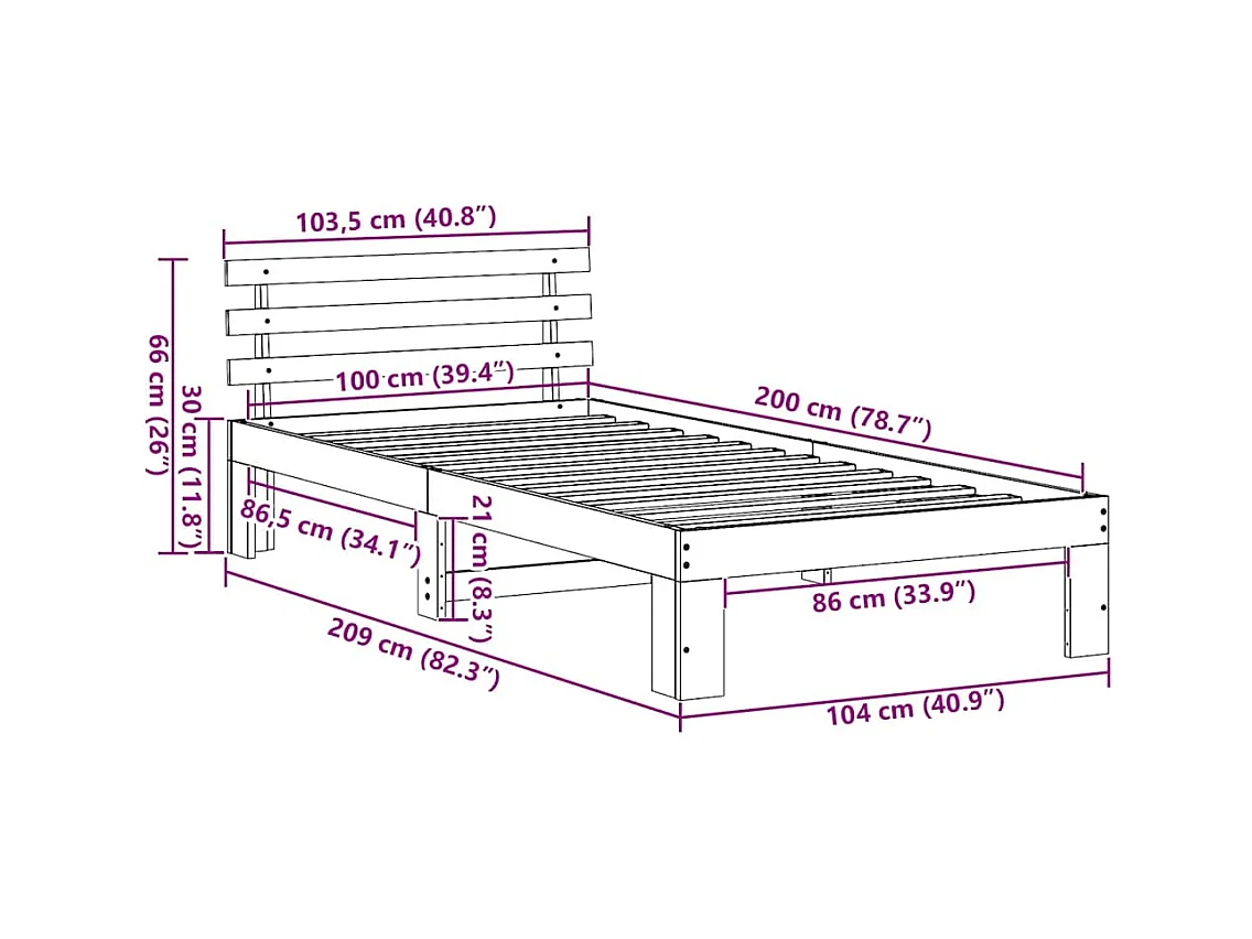 Struttura del letto Bianco 100 x 200 cm Legno massello di pino