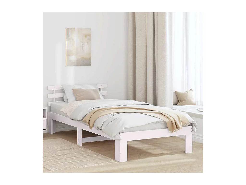 Cadre de lit avec tête de lit Blanc 100 x 200 cm Pin massif