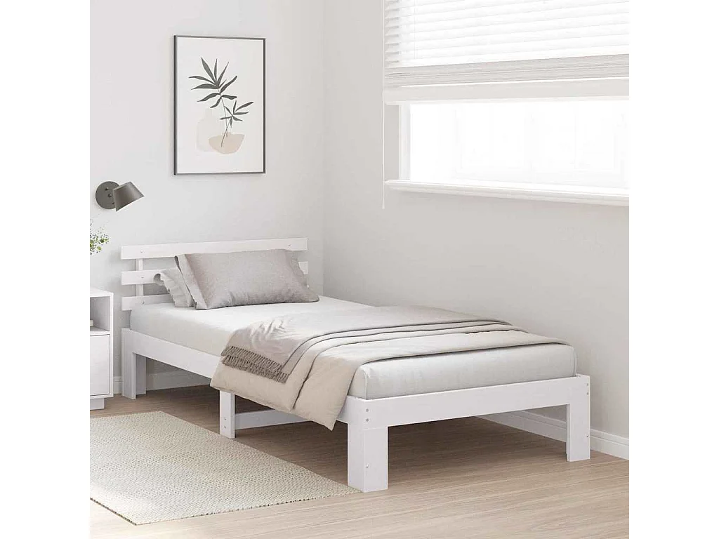 Cadre de lit avec tête de lit Blanc 100 x 200 cm Pin massif