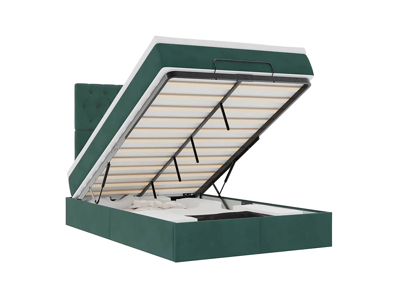 Cadre de lit ottoman avec matelas vert foncé 120x200 cm velours