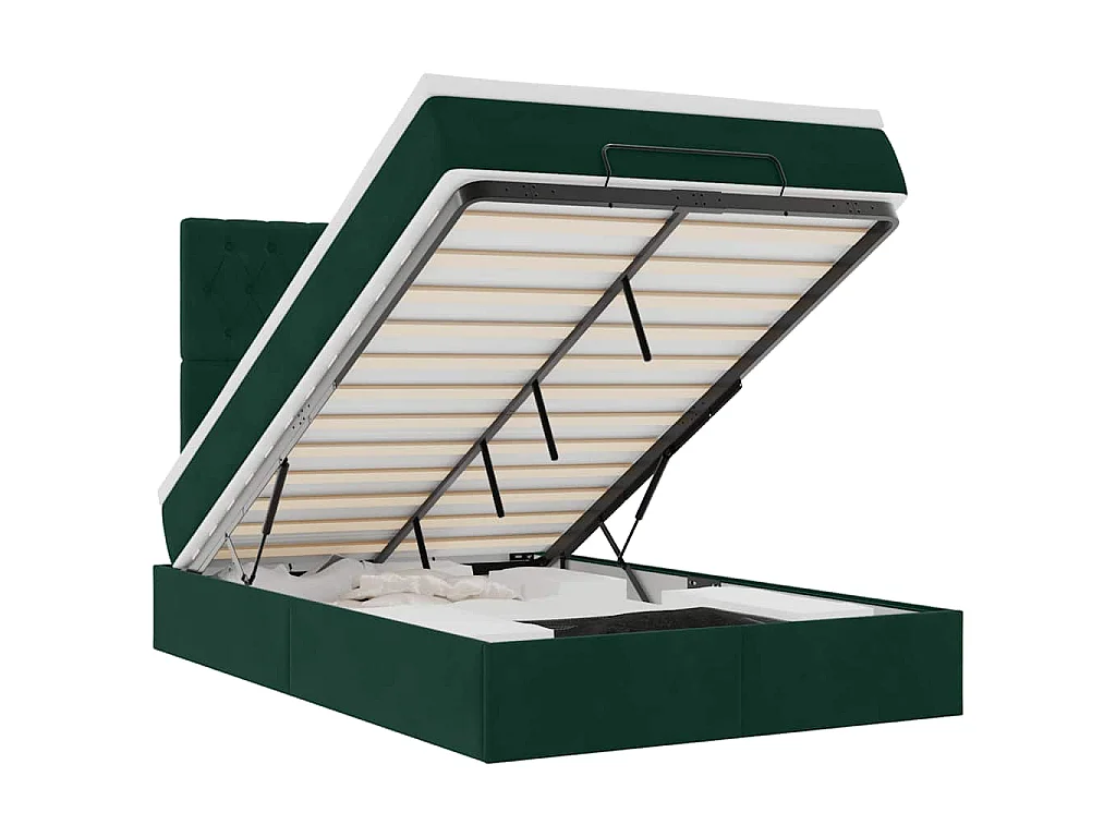 Cadre de lit ottoman avec matelas vert foncé 120x200 cm velours