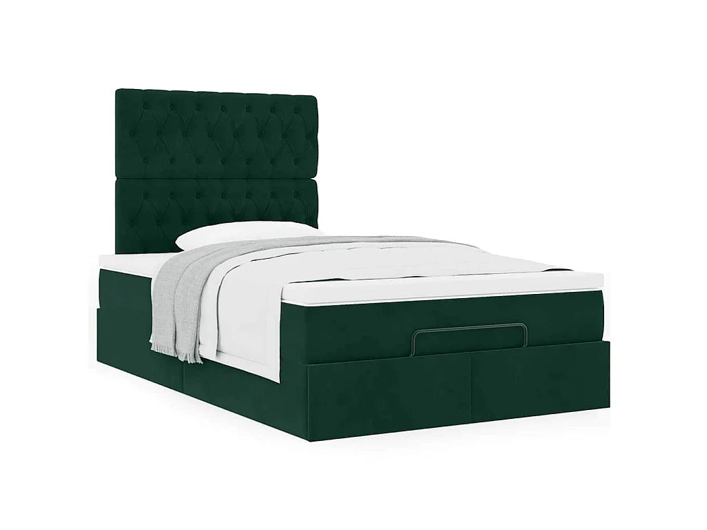 Cadre de lit ottoman avec matelas vert foncé 120x200 cm velours