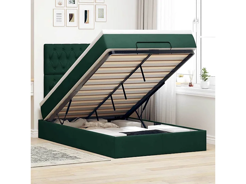 Ottoman-Bett mit Matratzen Dunkelgrün 120x200 cm Samt