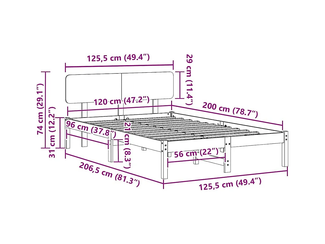 Estructura de cama con cabecera Natural 120 x 200 cm