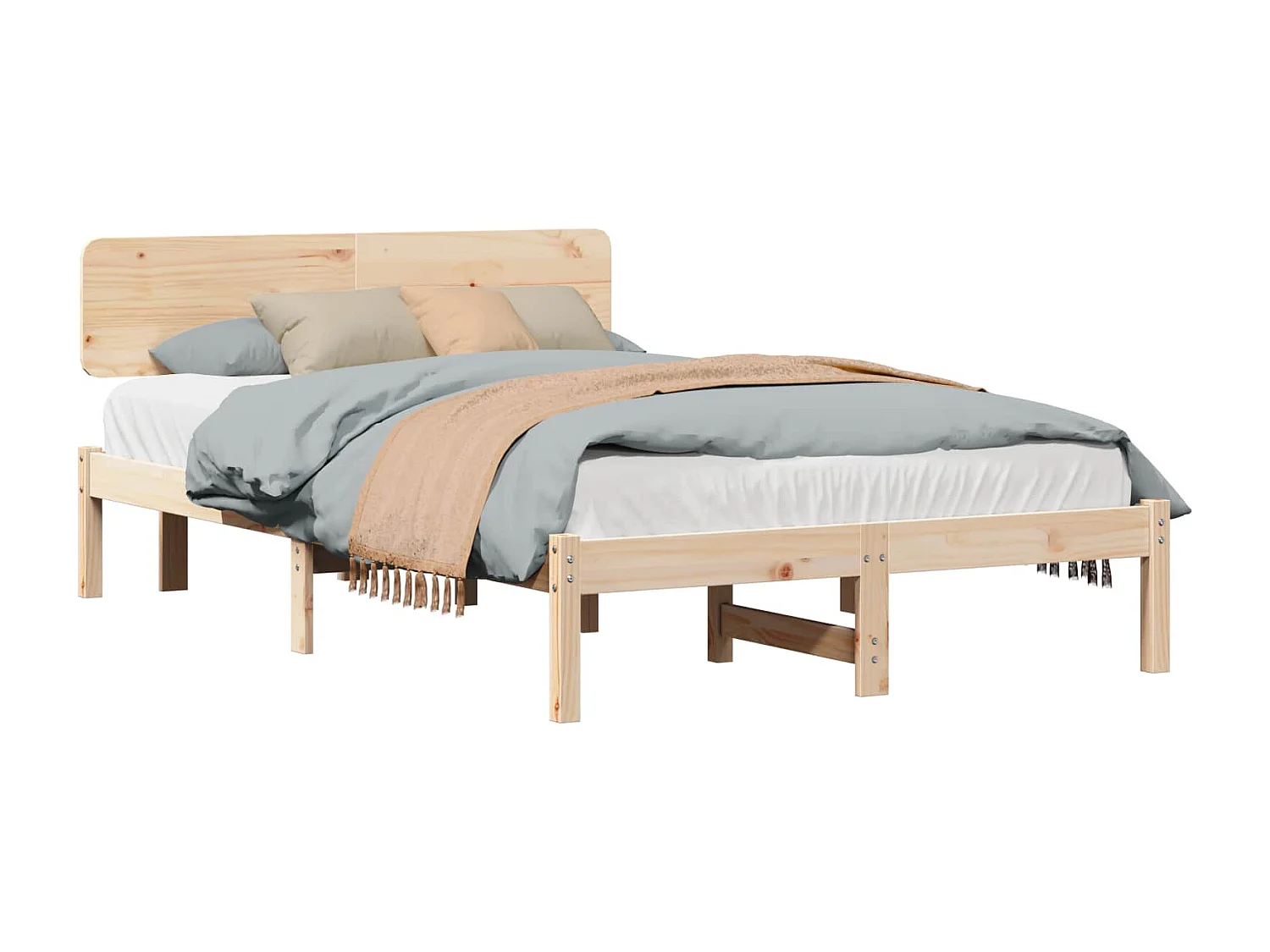 Bedframe met hoofdeinde Naturel 120 x 200 cm Massief grenenhout