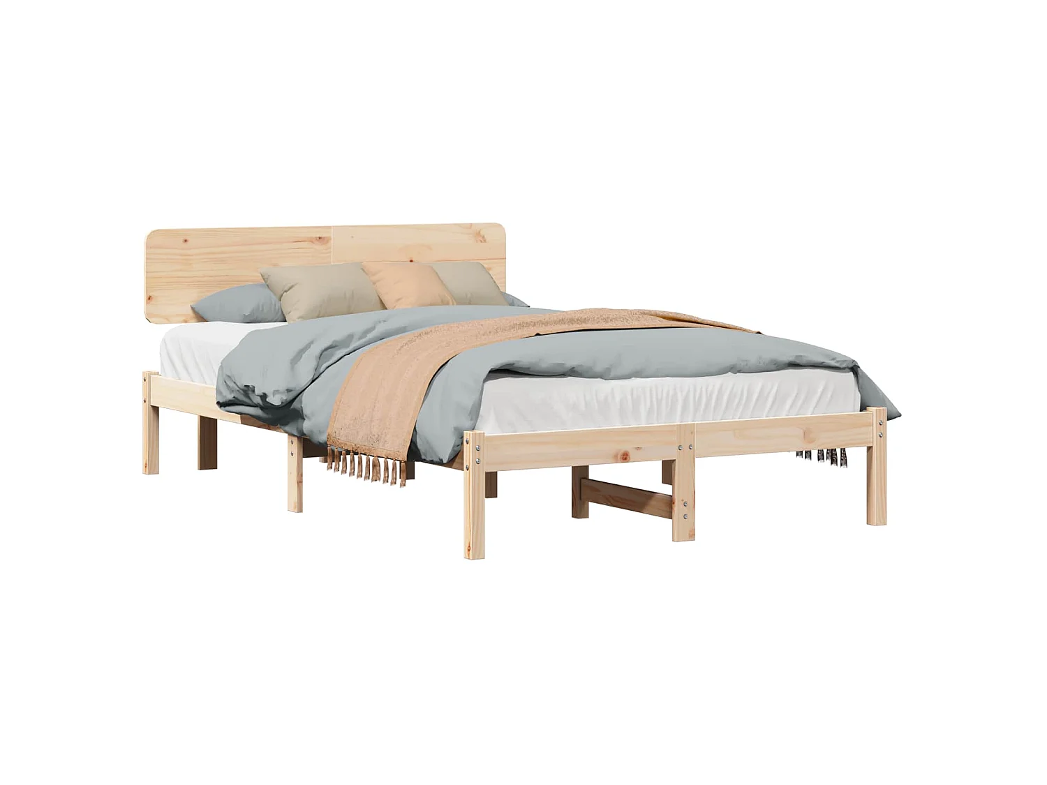 Bedframe met hoofdeinde Naturel 120 x 200 cm Massief grenenhout