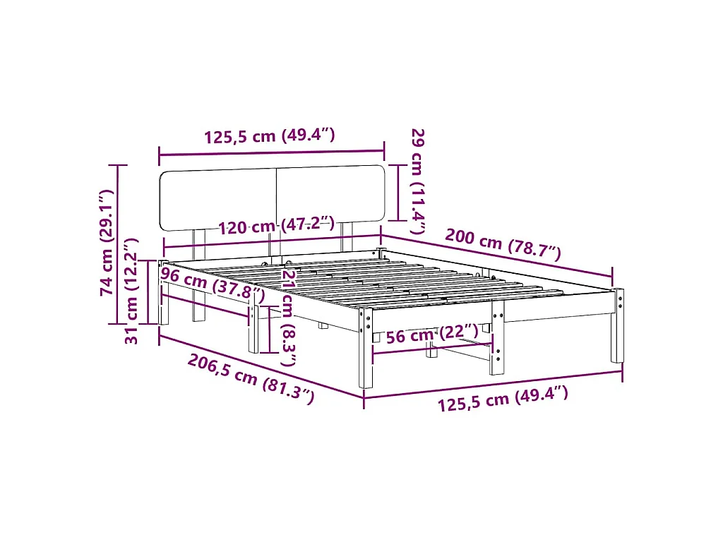 Bedframe met hoofdeinde Naturel 120 x 200 cm Massief grenenhout