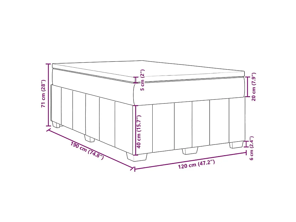 Cama box spring con colchón tela negro 120x190 cm