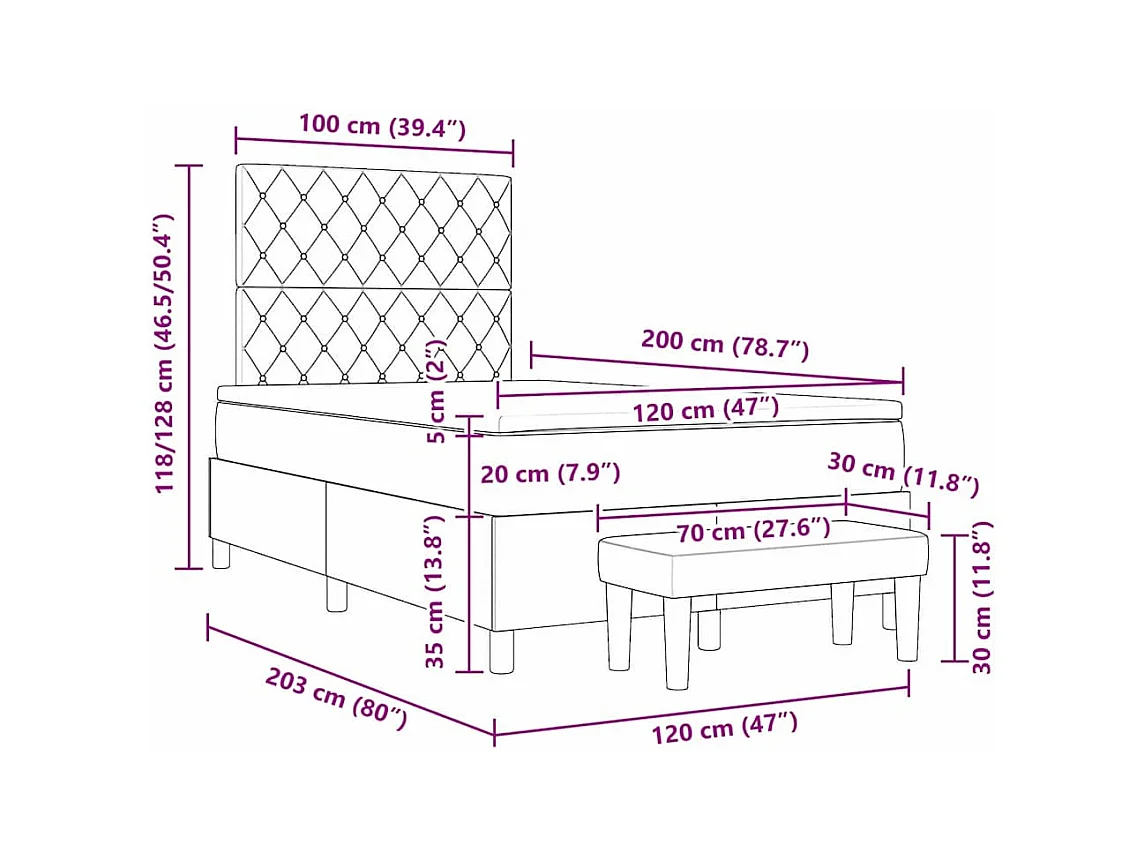 Lit à ressorts avec matelas Vert foncé 120 x 200 cm Velours