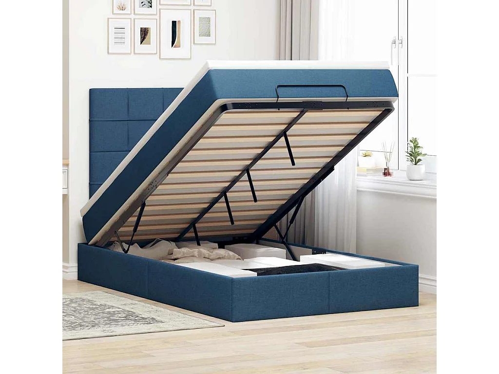 Ottoman-Bett mit Matratze Blau 120x200 cm Stoff