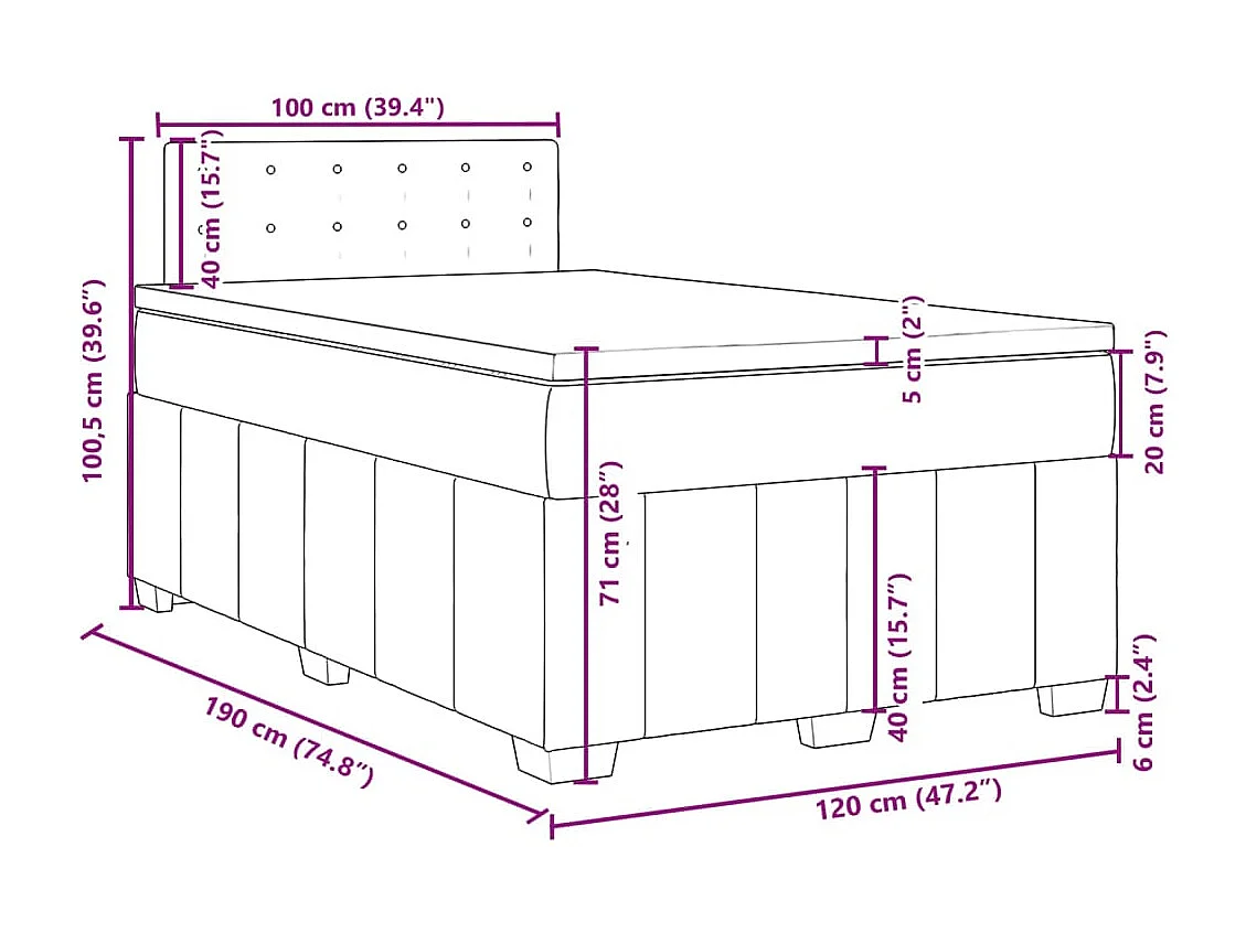 Cama boxspring c/ colchão 120x190cm tecido castanho-acinzentado