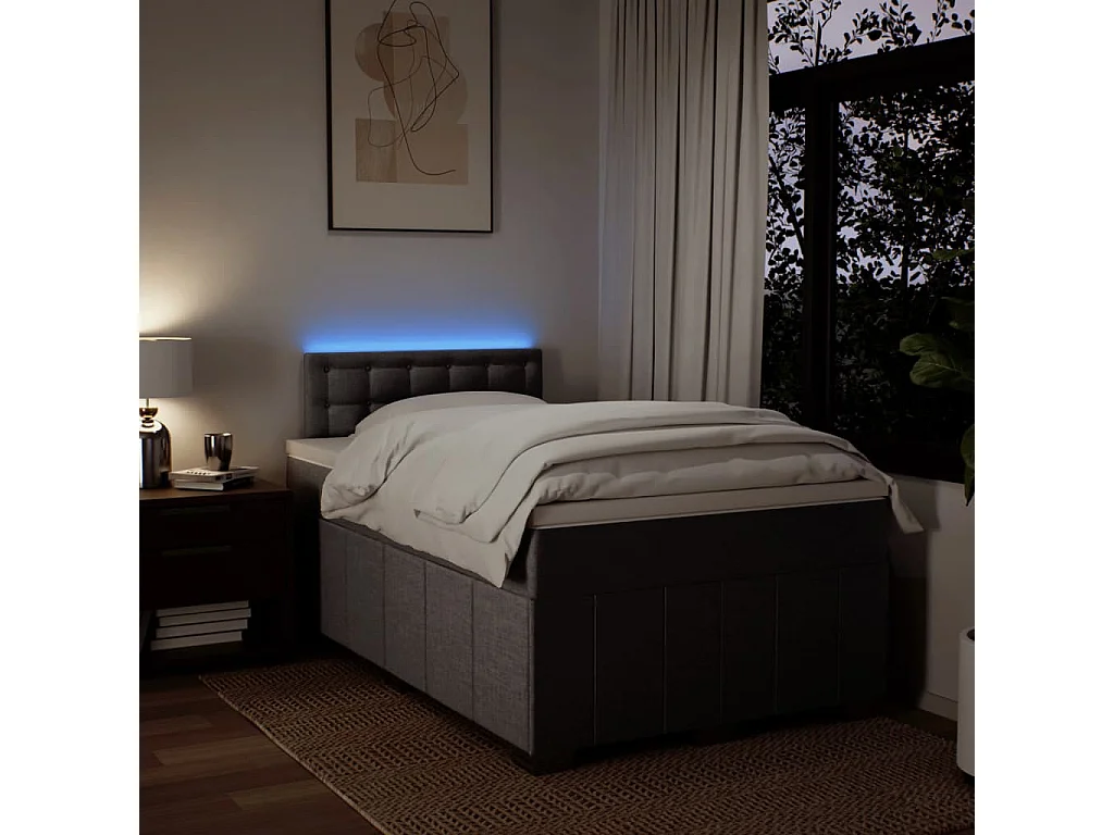 Cama boxspring c/ colchão 120x190cm tecido castanho-acinzentado