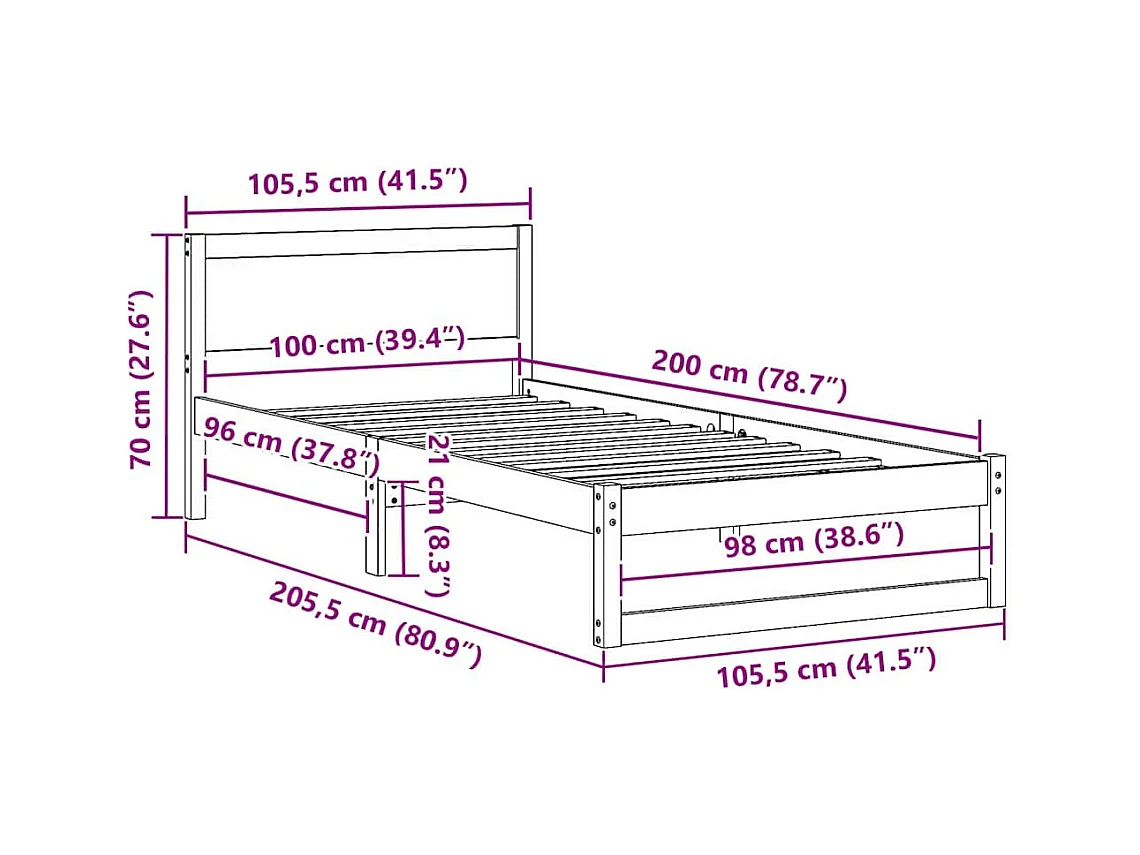 Estructura de cama Blanco 100 x 200 cm Madera maciza de Pino