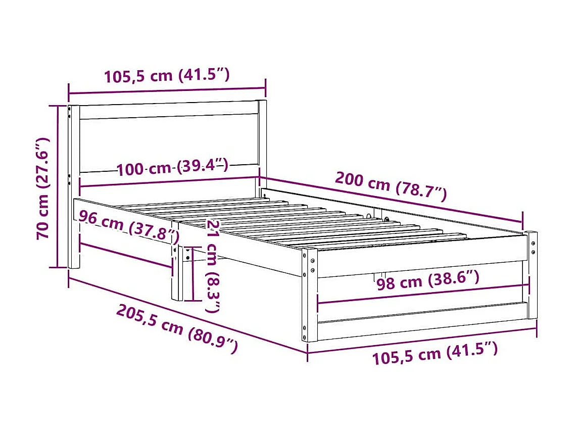 Estructura de cama Blanco 100 x 200 cm Madera maciza de Pino