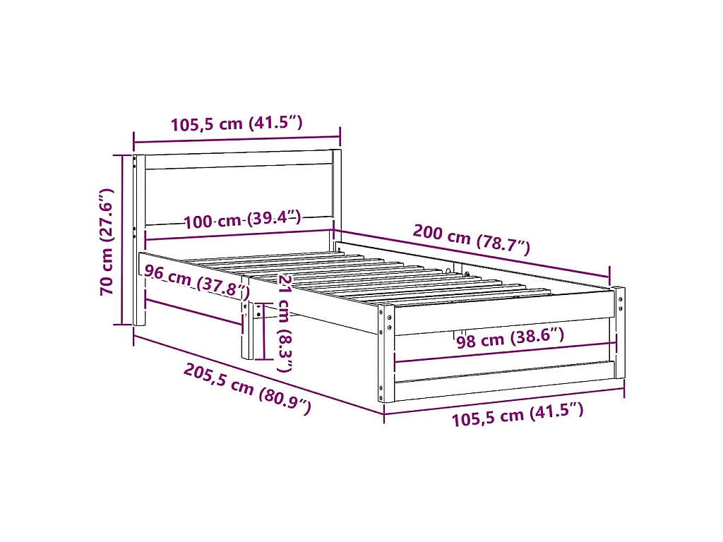 Bettrahmen mit Kopfteil Weiß 100 x 200 cm Massives Kiefernholz