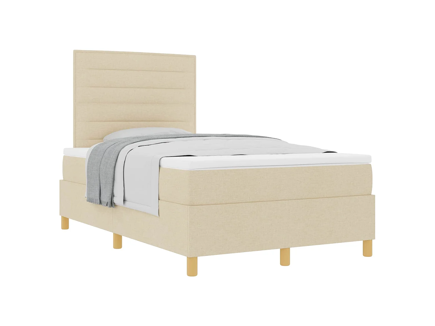 Cama tipo Box Spring con colchón Crema 120 x 200 cm tela
