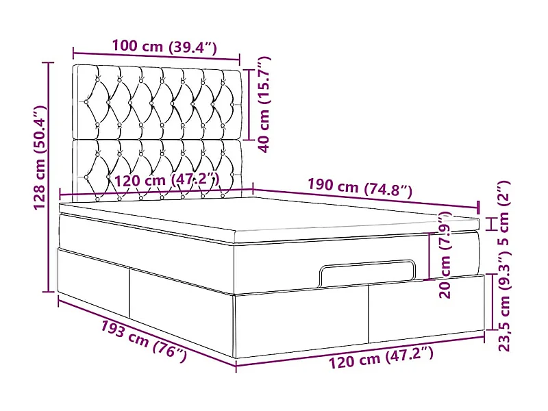 Struttura Letto Pouf con Materassi 120x190 cm Velluto