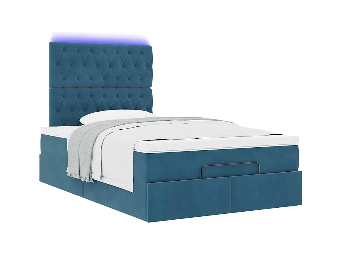 Cadre de lit ottoman avec matelas bleu foncé 120x190 cm velours