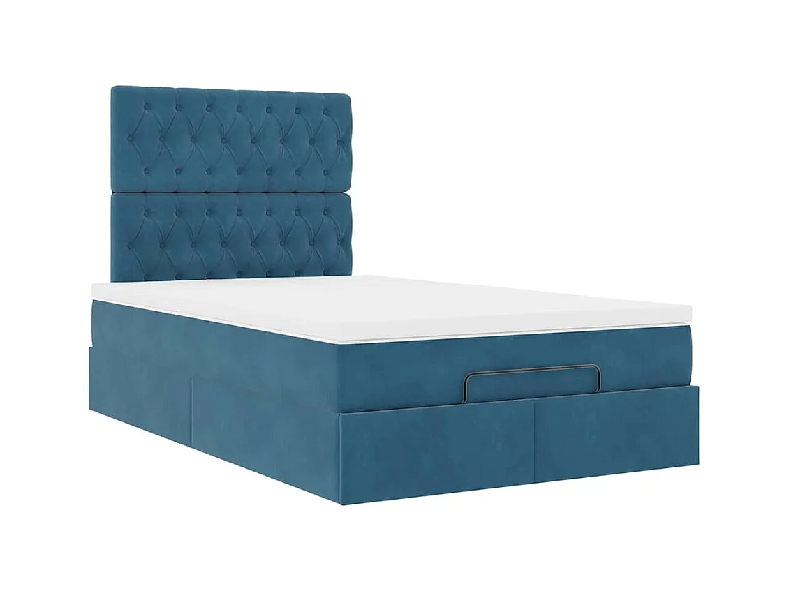 Cadre de lit ottoman avec matelas bleu foncé 120x190 cm velours