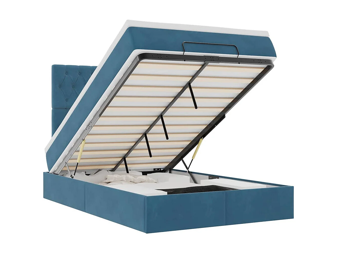 Cadre de lit ottoman avec matelas bleu foncé 120x190 cm velours