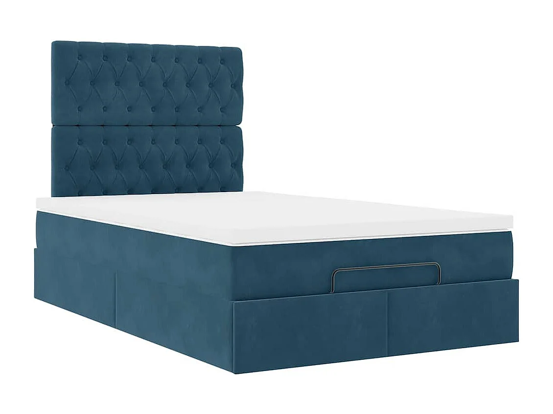 Cadre de lit ottoman avec matelas bleu foncé 120x190 cm velours