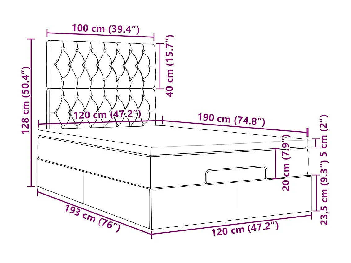 Struttura Letto Pouf con Materassi 120x190 cm Velluto