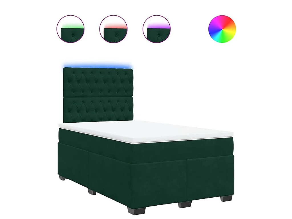 Cama box spring con colchón terciopelo verde oscuro 120x190 cm
