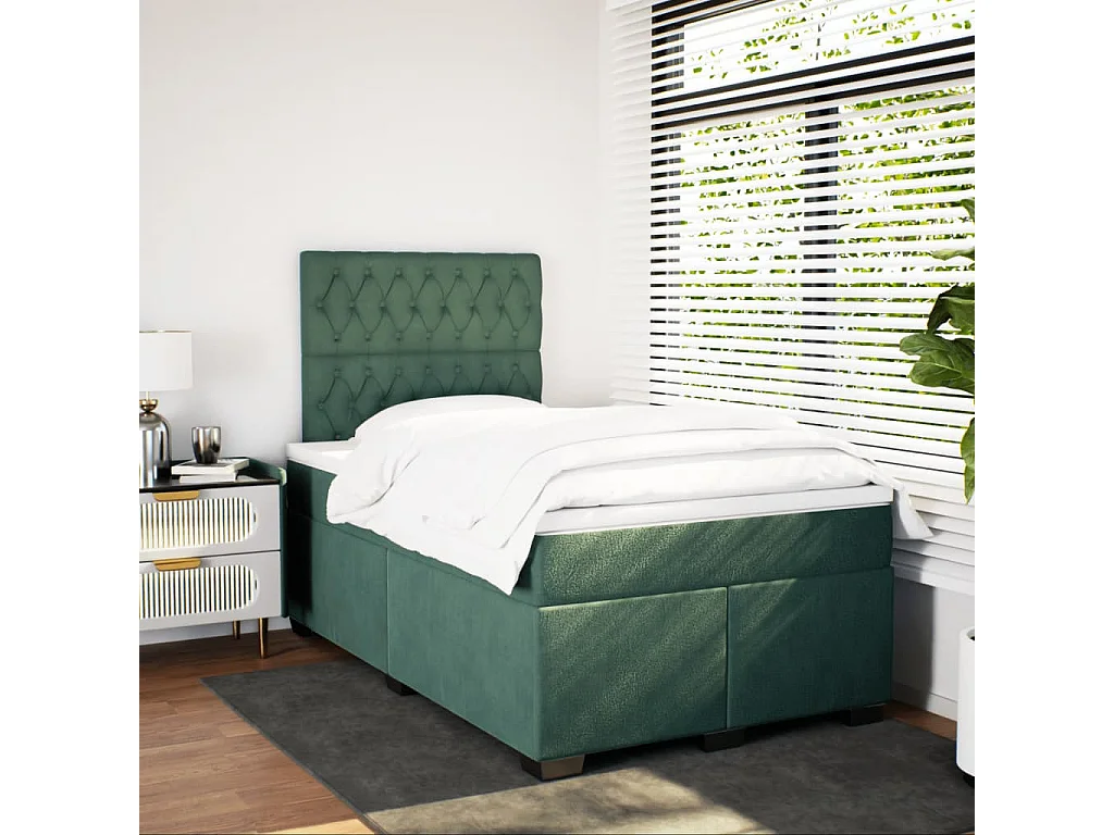 Cama box spring con colchón terciopelo verde oscuro 120x190 cm