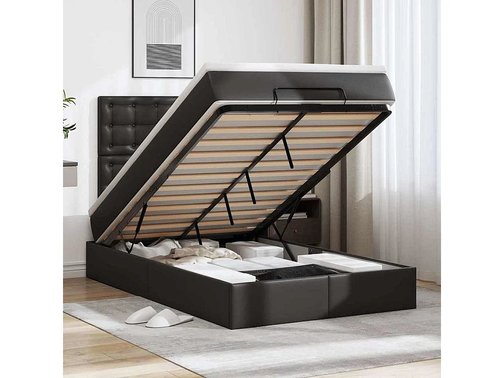 Cadre de lit ottoman avec matelas noir 120x200 cm similicuir
