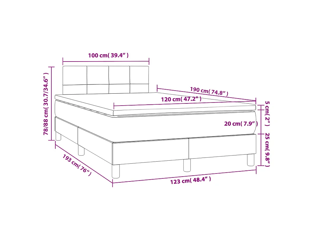 Boxspringbett mit Matratze Hellgrau 120x190 cm Samt