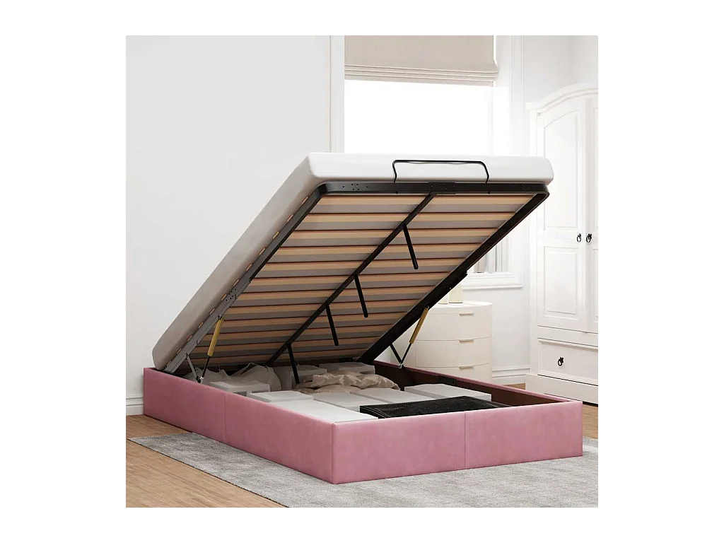 Ottoman-Bett ohne Matratze Rosa 120x200 cm Samt