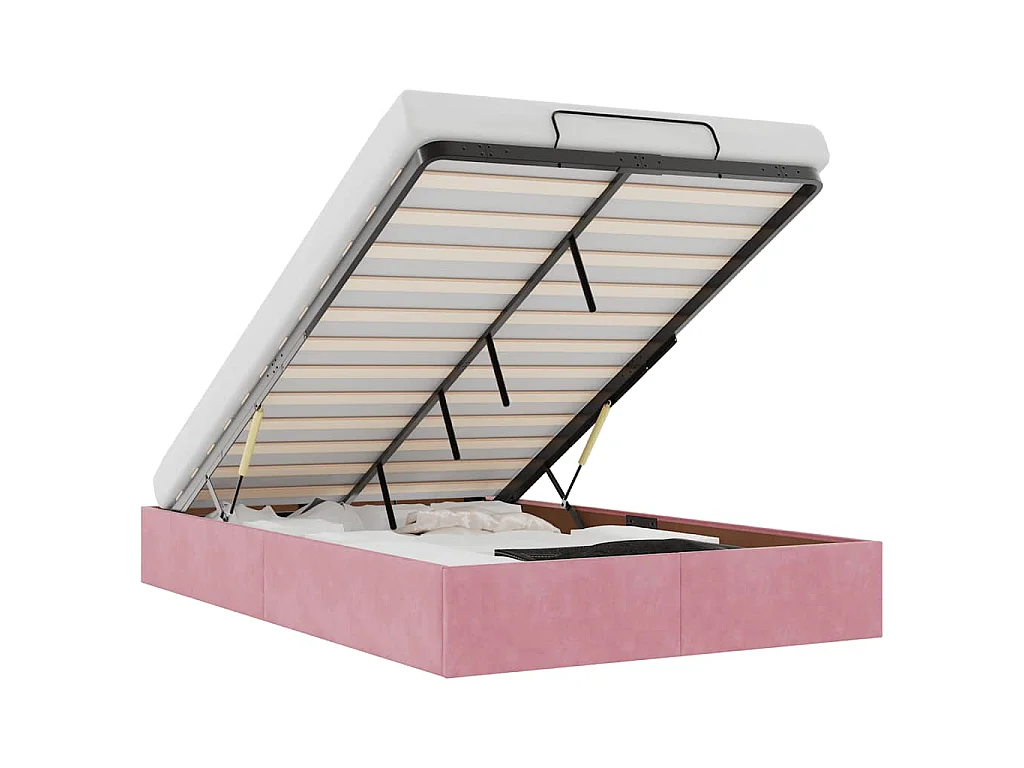Estructura cama otomana sin colchón terciopelo rosa 120x200 cm