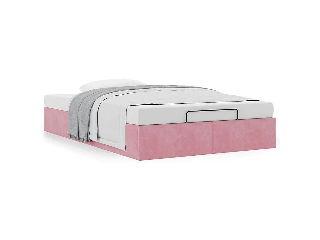 Estructura cama otomana sin colchón terciopelo rosa 120x200 cm