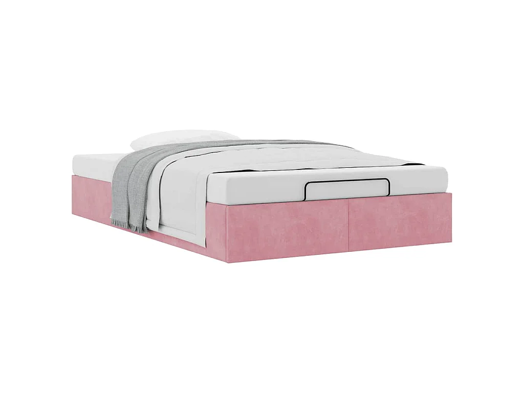 Estructura cama otomana sin colchón terciopelo rosa 120x200 cm