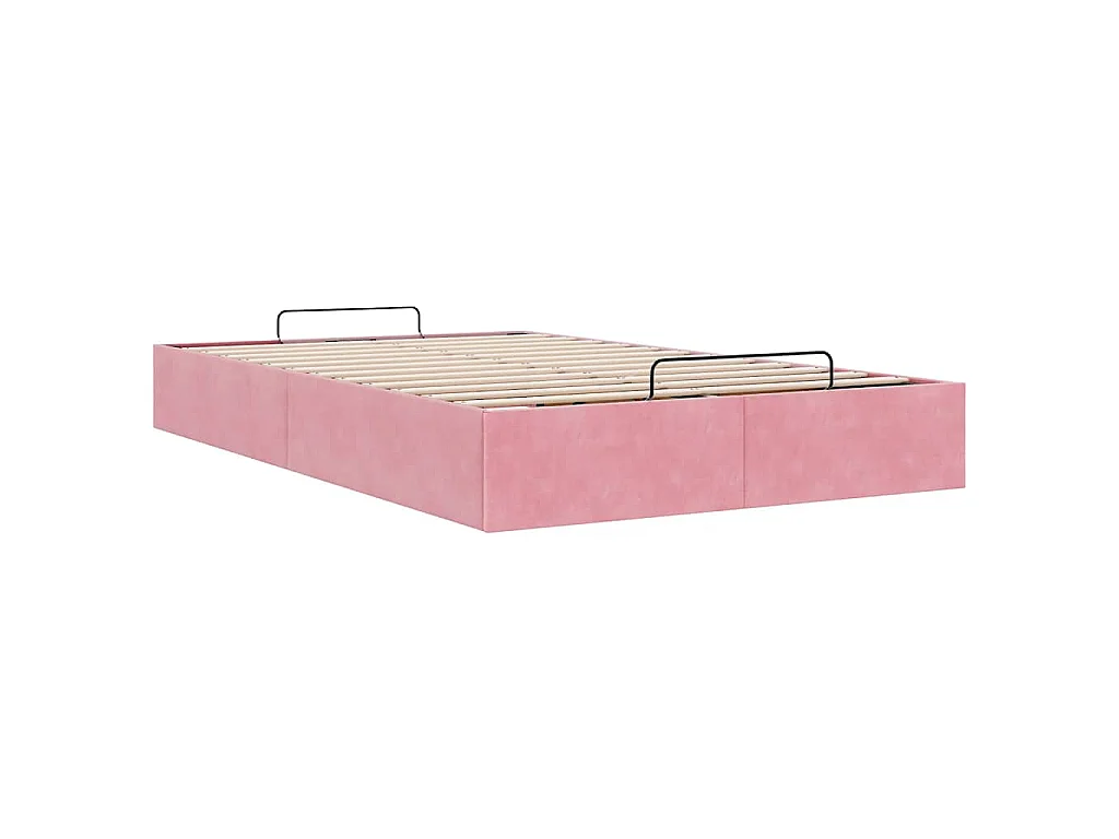 Estructura cama otomana sin colchón terciopelo rosa 120x200 cm