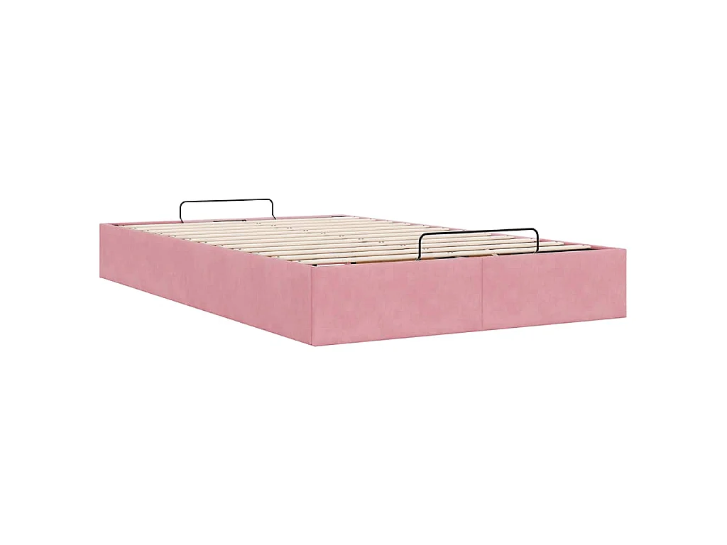 Estructura cama otomana sin colchón terciopelo rosa 120x200 cm