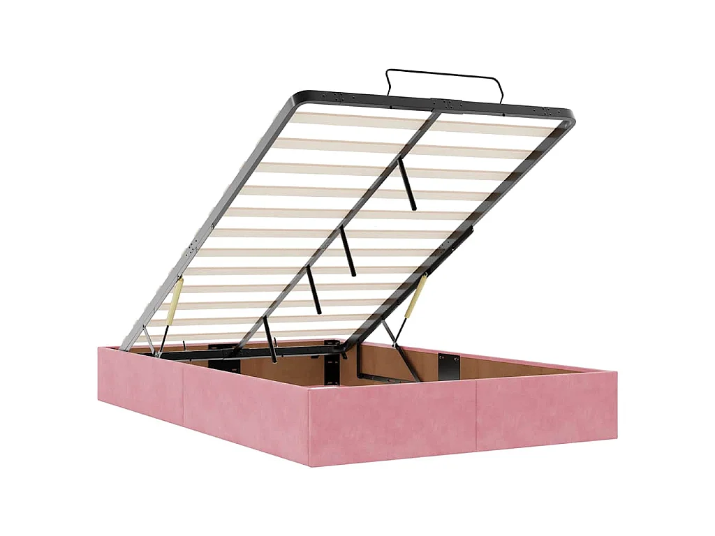 Estructura cama otomana sin colchón terciopelo rosa 120x200 cm