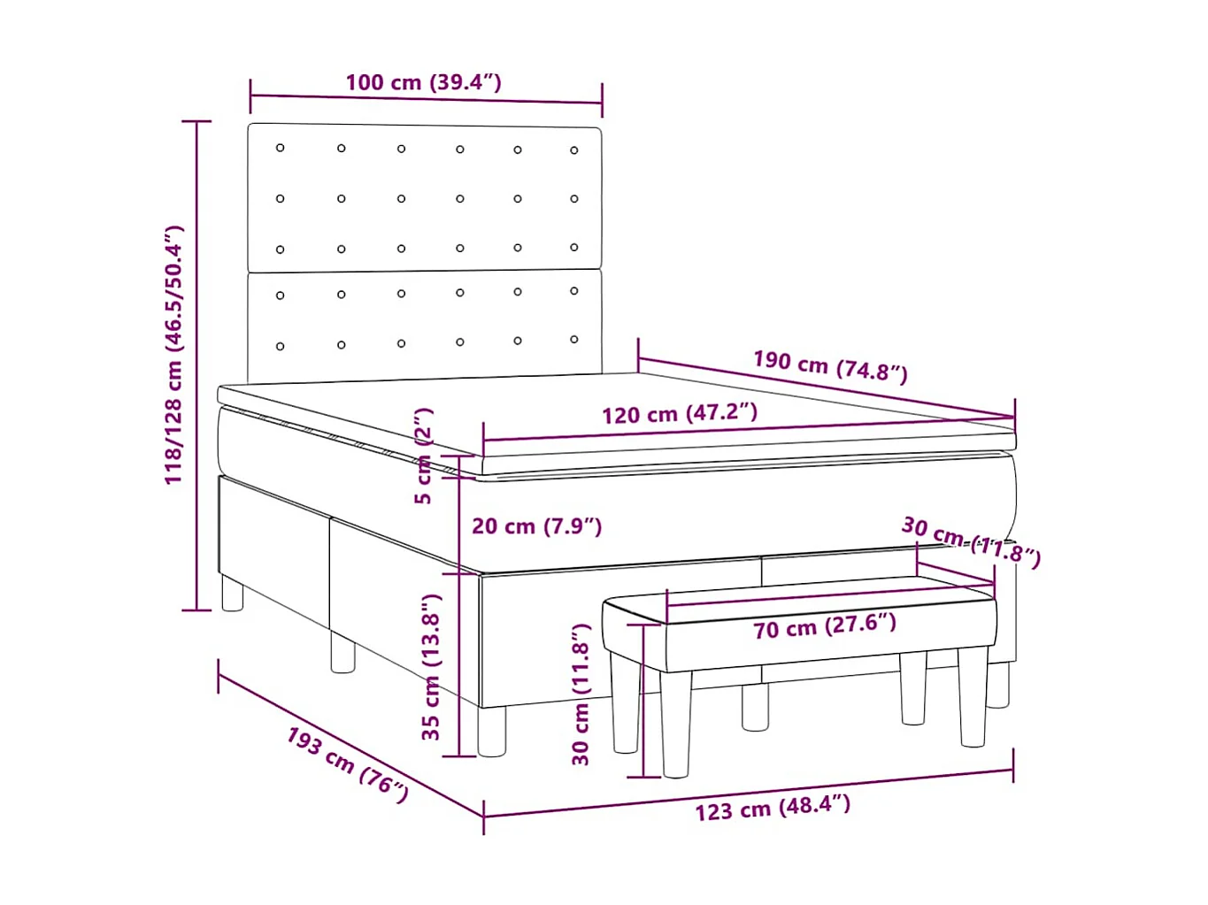 Sommier à lattes de lit avec matelas taupe 120x190 cm tissu