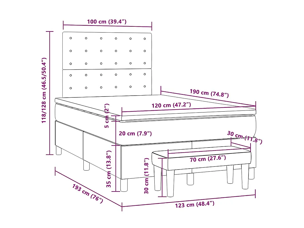 Giroletto a Molle con Materasso Tortora 120x190 cm in Tessuto