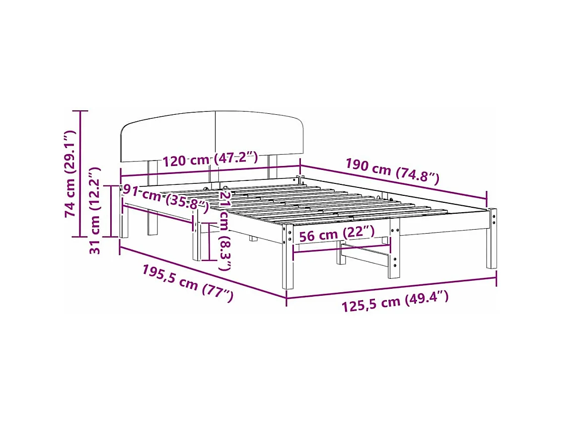 Bedframe met hoofdeinde Bruin 120 x 190 cm Massief grenenhout