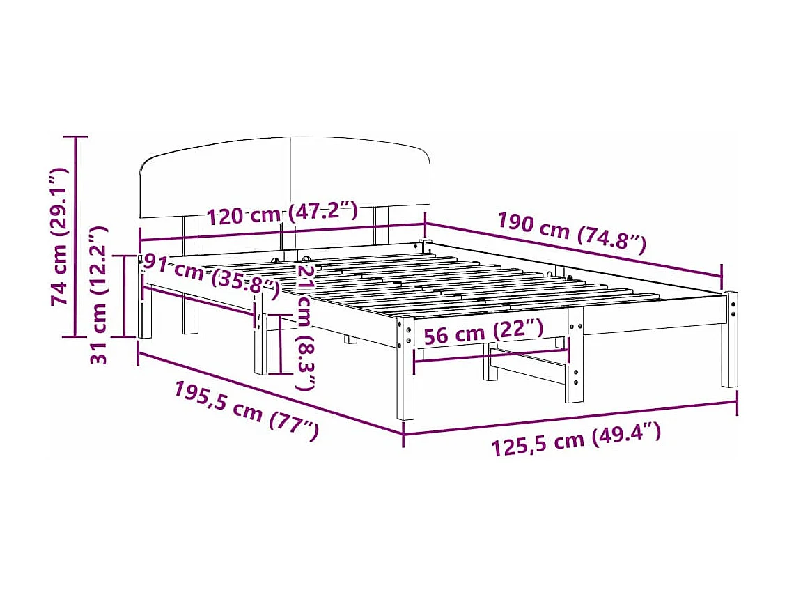 Bedframe Wasbruin 120 x 190 cm Massief grenenhout