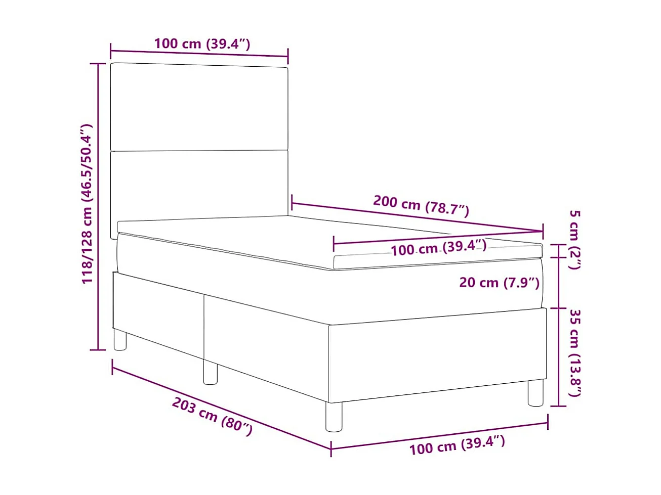 Cama Box Manual Cinza Claro e Branco 203 x 100 x 128 cm